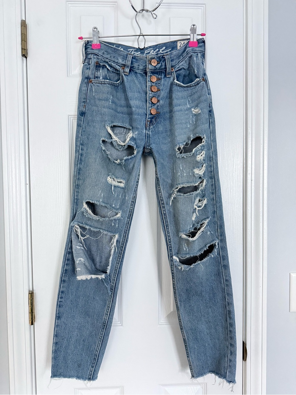 Free People We The Free Blossom Rigid Skinny Jeans Size 24 Distressed Boho